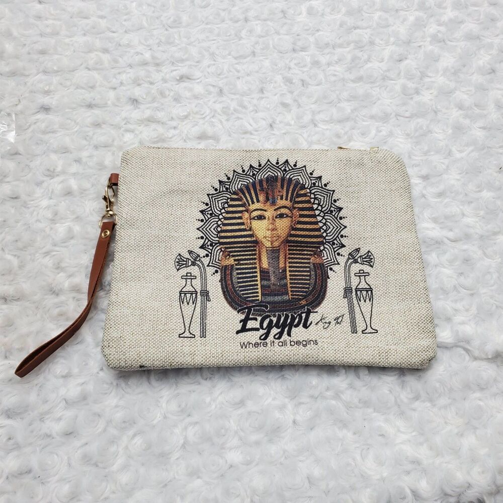 Wind Tex Wristlet Pouch Bag King Tut Egypt Where It All Begins Beige Womens